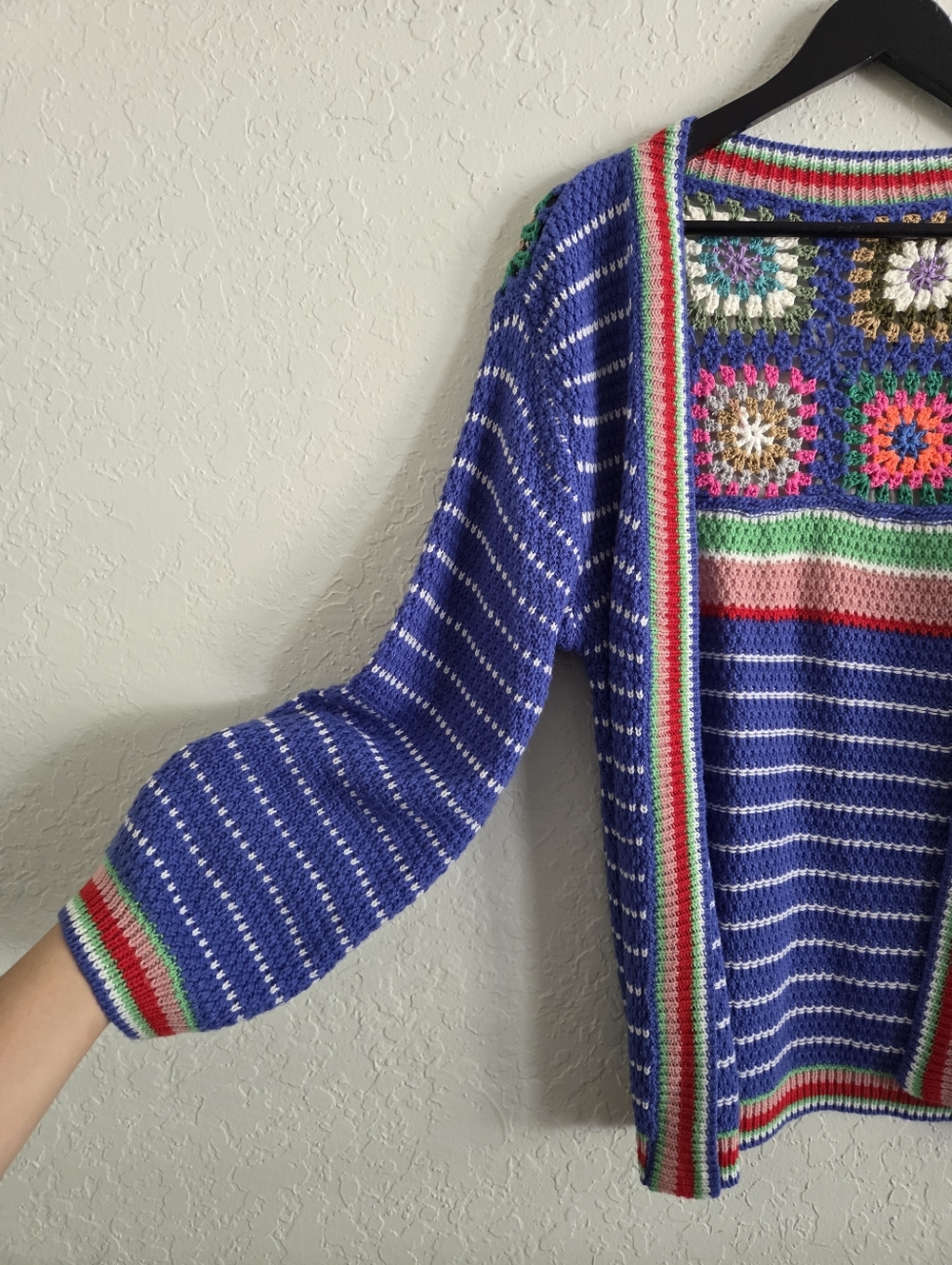 Women's Soft Crochet Granny Square Multicolor Boho Cardigan - Picture 5 of 7